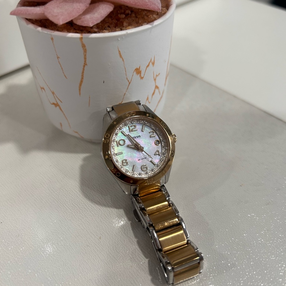 Fossil Gold and Silver Watch with White Dial